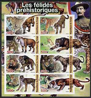 Congo 2004 Prehistoric Cats imperf sheetlet containing 8 values (with Baden Powell in margin) unmounted mint