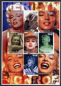 Uzbekistan 2002 Marilyn Monroe #1 imperf sheetlet containing set of 9 values unmounted mint (Inscribed Merilyn)