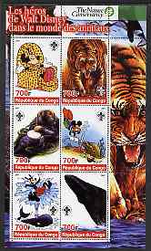 Congo 2005 The Nature Conservancy,Walt Disney Characters & Animals #4 perf sheetlet containing 6 values each with Scout Logo unmounted mint