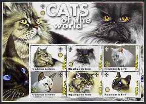 Benin 2003 Cats of the World perf sheetlet containing 6 values each with Scout & Rotary logos unmounted mint