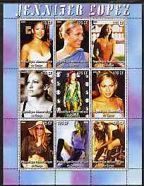 Congo 2005 Jennifer Lopez #1 perf sheetlet containing 9 values unmounted mint