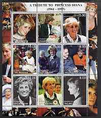 Tadjikistan 2000 A Tribute to Princess Diana #1 perf sheetlet containing 9 values unmounted mint
