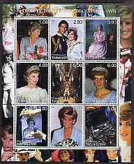 Tadjikistan 2000 A Tribute to Princess Diana #2 perf sheetlet containing 9 values unmounted mint