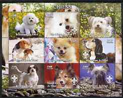 Chad 2004 Dogs perf sheetlet containing 9 values each with Scout Logo unmounted mint