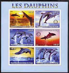 Congo 2003 Dolphins imperf sheetlet #02 (horiz stamps) containing 6 values each with Rotary Logo, unmounted mint