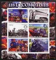 Benin 2003 Steam Locomotives imperf sheetlet containing 6 values each with Rotary Logo, unmounted mint