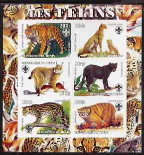 Benin 2003 Wild Cats imperf sheetlet containing 6 values each with Scouts Logo, unmounted mint