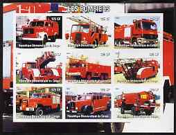 Congo 2004 Fire Engines #2 imperf sheetlet containing 9 x 125CF values, unmounted mint