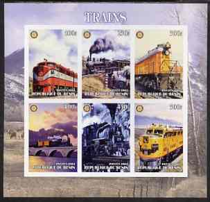 Benin 2003 Old Trains #1 imperf sheetlet containing set of 6 values each with Rotary Logo, unmounted mint