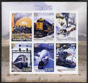 Benin 2003 Old Trains #2 imperf sheetlet containing set of 6 values each with Rotary Logo, unmounted mint