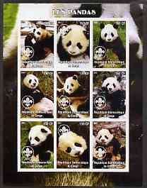 Congo 2004 Pandas imperf sheetlet containing 9 values each with Scout Logo unmounted mint