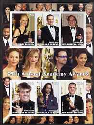 Benin 2003 75th Annual Academy Awards imperf sheetlet #1 containing 6 values unmounted mint (shows N Kidman, Bono, etc)