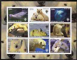 Benin 2003 Polar Bears imperf sheetlet containing set of 9 values each with Scouts Logo unmounted mint
