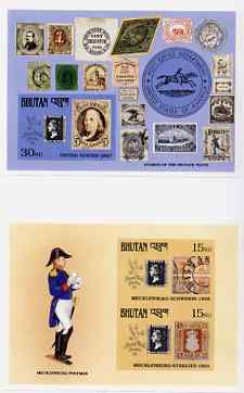 Bhutan 1990 150th Anniversary of Penny Black - Private Post Stamps & Postman imperf m/sheets mounted in Folder entitled 'Your Proofs from the House of Questa', ex Government archives