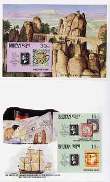 Bhutan 1990 150th Anniversary of Penny Black - Berlin Wall & the Baster, Saxony imperf m/sheets mounted in Folder entitled 'Your Proofs from the House of Questa', ex Government archives