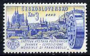 Czechoslovakia 1961 View of Brno and Roller Bearing(?) 3k unmounted mint from 'Praga 62' International Stamp Ex set, SG1255
