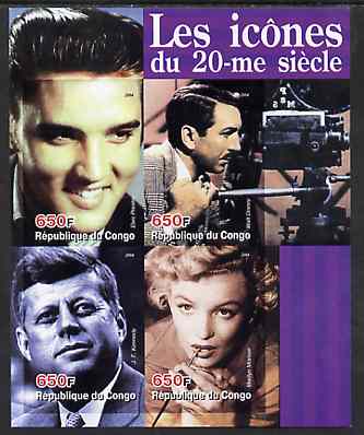 Congo 2004 Icons of the 20th Century #03 imperf sheetlet containing 4 values (Elvis, Disney, JFK & Marilyn) unmounted mint