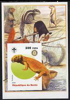 Benin 2005 Dinosaurs #08 - Robertia imperf m/sheet with Scout & Rotary Logos, background shows Squirrels, etc unmounted mint