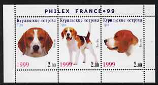 Kuril Islands 1999 Philex France Stamp Exhibition - Dogs #16 (Beagle) perf sheetlet containing 3 values unmounted mint