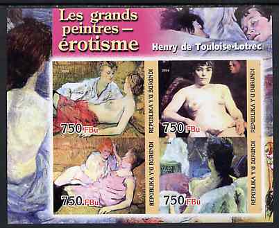 Burundi 2004 Nude paintings - Toulouse-Lautrec imperf sheetlet containing set of 4 values unmounted mint