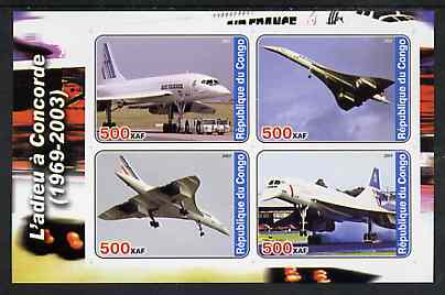 Congo 2003 Concorde #1 imperf sheetlet containing set of 4 values unmounted mint