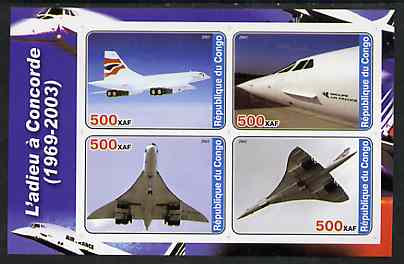 Congo 2003 Concorde #2 imperf sheetlet containing set of 4 values unmounted mint