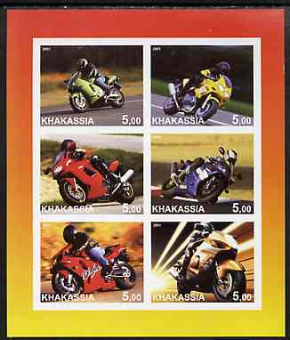 Chakasia 2001 Racing Motorcycles imperf sheetlet containing set of 6 values complete unmounted mint