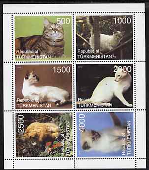 Turkmenistan 1998 Domestic Cats perf sheetlet containing 6 values unmounted mint