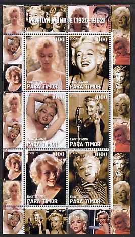 Timor (East) 2000 Marilyn Monroe #1 perf sheetlet containing 6 values unmounted mint