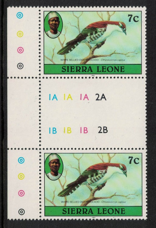 1980-82 Sierra Leone Cuckoo 7c (with '82 Imprint date) U/M Cyl/Gutter pair U/M