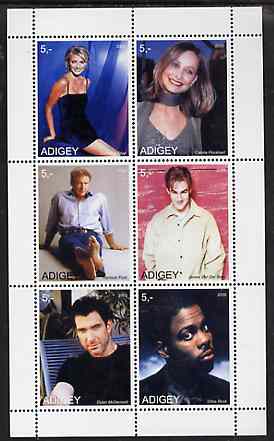 Adigey Republic 2000 Film Stars perf sheetlet containing 6 values unmounted mint (Harrison Ford, Cameron Diaz etc)
