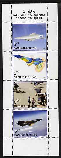 Bashkortostan 2001 X-43A Experimental Aircraft perf sheetlet containing 4 values unmounted mint