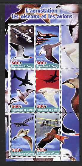 Congo 2004 Birds & Aircraft perf sheetlet containing 6 values unmounted mint