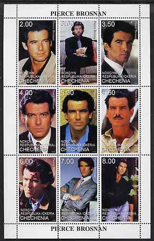 Chechenia 1999 Pierce Brosnan perf sheetlet containing set of 9 values unmounted mint