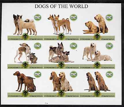 Turkmenistan 2001 ? Dogs of the World imperf sheetlet containing 9 values each with Scout logo unmounted mint