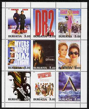 Buriatia Republic 2001 Film Posters perf sheetlet containing set of 9 values unmounted mint