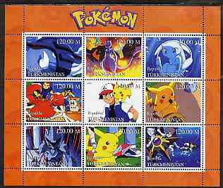 Turkmenistan 2000 Pokemon perf sheetlet containing 9 values unmounted mint