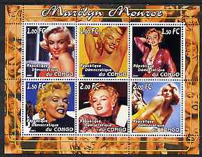 Congo 2001 Marilyn Monroe #1 perf sheetlet containing 6 values unmounted mint