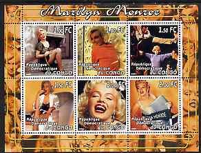 Congo 2001 Marilyn Monroe #2 perf sheetlet containing 6 values unmounted mint