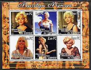 Congo 2001 Marilyn Monroe #3 perf sheetlet containing 6 values unmounted mint
