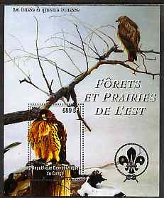 Congo 2004 Birds - Forets et Prairies de L'Est #1 (Bird of Prey) perf s/sheet with Scout Logo in background unmounted mint