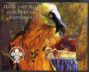 Congo 2004 Birds - Dans Une Valle des Pyrenees Espagnoles perf s/sheet with Scout Logo in background unmounted mint