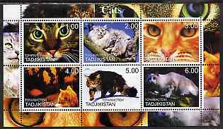 Tadjikistan 2000 Domestic Cats #3 perf sheetlet containing 6 values unmounted mint (horizontal format)