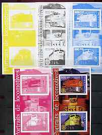 Benin 2002 Portraits of Locomotives imperf m/sheet containing 2 values each with Rotary Logo, the set of 5 progressive proofs comprising the 4 individual colours plus all 4-colour composite (as issued) all unmounted mint