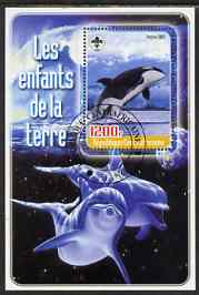Central African Republic 2005 Young Animals of the World #6 (Whales & Dolphins) perf souvenir sheet containing 1 value with Scout logo, fine cto used