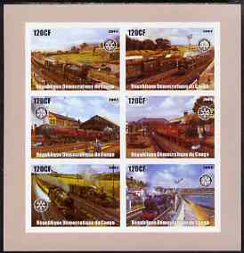 Congo 2003 Paintings of Steam Trains imperf sheetlet containing 6 x 120 cf values each with Rotary Logo, unmounted mint