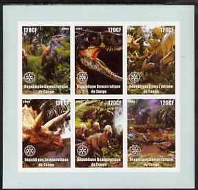 Congo 2003 Dinosaurs imperf sheetlet containing 6 x 120 cf values each with Rotary Logo, unmounted mint