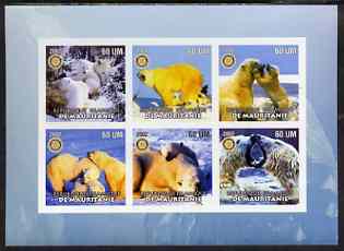 Mauritania 2002 Polar Bears #1 imperf sheetlet containing 6 values each with Rotary logo, unmounted mint