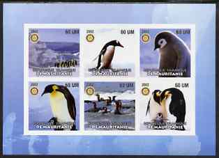 Mauritania 2002 Penguins #1 imperf sheetlet containing 6 values each with Rotary logo, unmounted mint