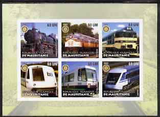 Mauritania 2002 Railway Locos #1 imperf sheetlet containing 6 values each with Rotary logo, unmounted mint